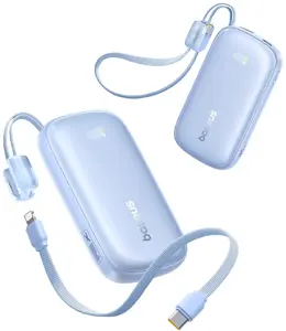 Baseus EnerFill FC21 Qpow 3 Ultra ārējais akumulators 10000mAh 45W ar noņemamu USB-C/Lightning kabeli, zils