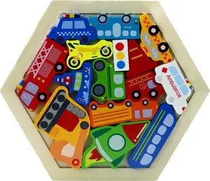LeanToys Puzzle Układanka Pojazdy Rakieta Klocki Drewniane Kolorowe 15 ele.
