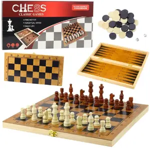 Klasyczna Gra Logiczna 3w1 Szachy Warcaby Backgammon Drewniane LEAN Toys