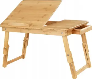 Biurko Songmics Bambusowe biurko, stół do laptopa, taca śniadaniowa z 5 regulowanymi kątami przechylenia, małą szufladę, naturalny LLD01N
