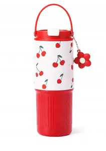 eCarla termokrūze ar rokturi, 750 ml, sarkana ar ķiršu rakstu