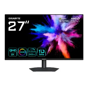 GIGABYTE GO27Q24A 27 Inch QD-OLED Gaming Monitor 2560 x 1440 240Hz 0.03ms FreeSync Premium G-Sync Compatible HDMI 2.1 DisplayPort 1.4 Black