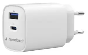 Gembird TA-UC-1A1C-PD30-01-W 30W USB-C and USB-A Dual Port Fast Charger