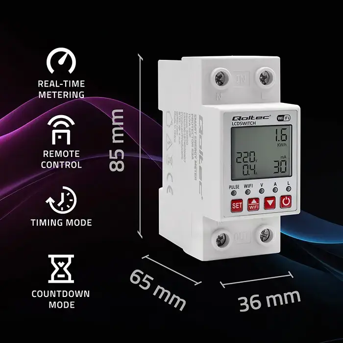 QOLTEC Wi-Fi Electricity Meter with Relay 63A Photo 2