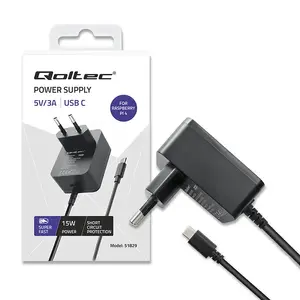 Qoltec Switching Power Supply 5VDC 3A 15W with USB-C Connector for Raspberry Pi 4