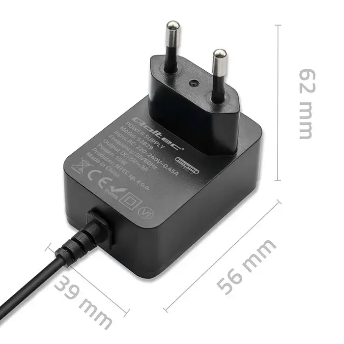 Qoltec Switching Power Supply 5VDC 3A 15W for Raspberry Pi 4 Photo 4