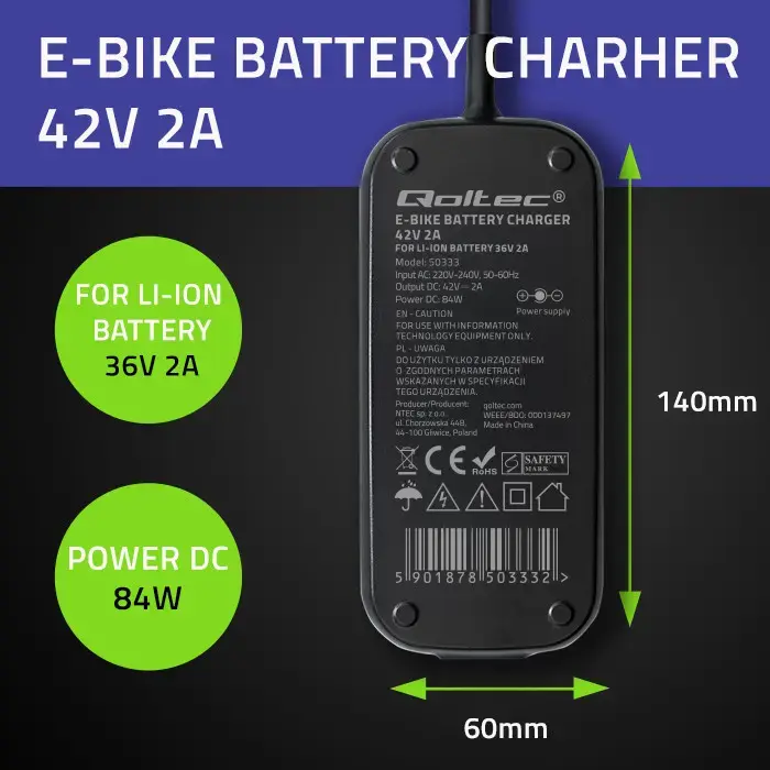 Qoltec Charger for Xiaomi Electric Scooter and Bicycle Photo 3