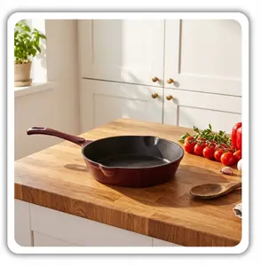 Atusa Hage Cast Iron Frying Pan, Enameled, 20 cm, Eggplant