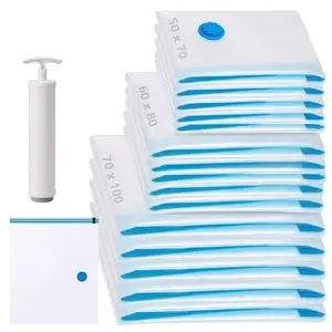 Riff Vacuum Storage Bag Set, 15 Pieces in 3 Sizes with Hand Pump