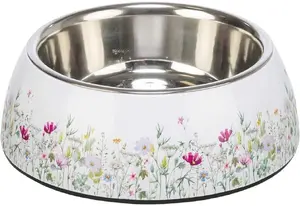 Trixie Stainless Steel Cat Bowl with Floral Pattern, 0.45 L, 18 cm, White/Multicolor