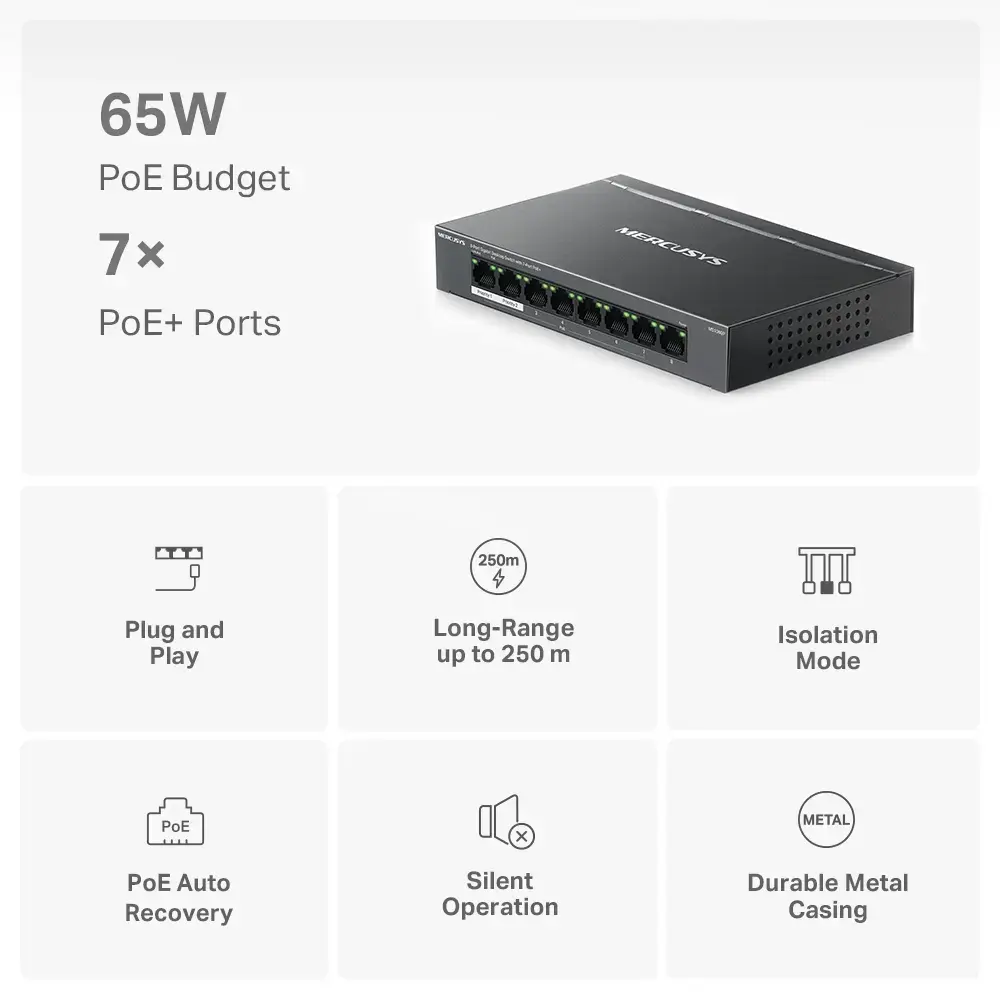 Коммутатор Mercusys MS108GP 8-портовый PoE+ Photo 4