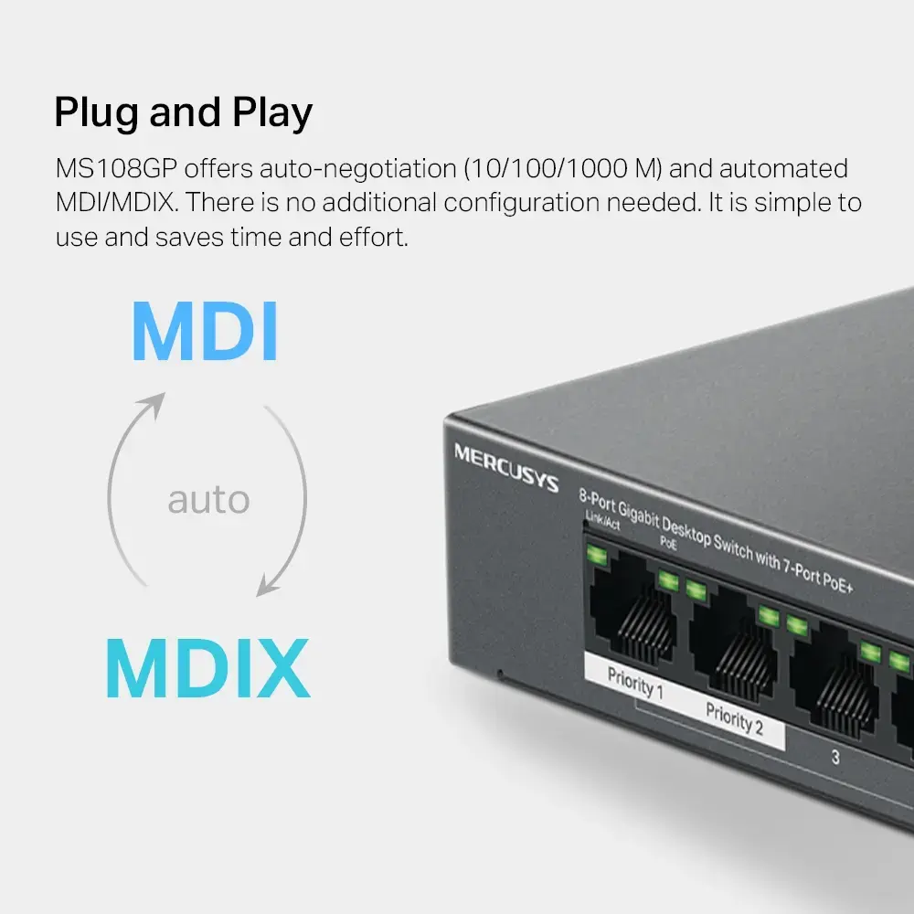 Коммутатор Mercusys MS108GP 8-портовый PoE+ Photo 9