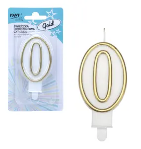 Birthday candle, Number 0, Gold, 7.5 x 1.5 x 14, 62063, RAVI Decor