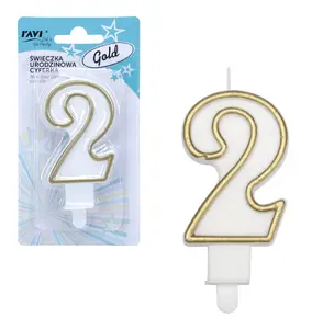 Birthday candle, Number 2, Gold, 7.5 x 1.5 x 14, 62065, RAVI Decor