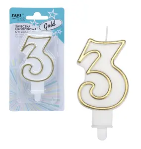 Birthday candle, Number 3, Gold, 7.5 x 1.5 x 14, 62066, RAVI Decor