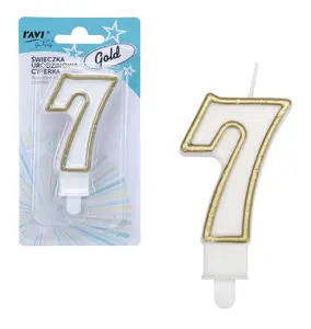 Birthday candle, Number 7, Gold, 7.5 x 1.5 x 14, 62070, RAVI Decor