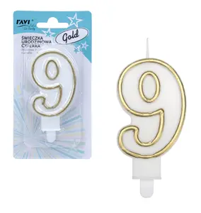 Birthday candle, Number 9, Gold, 7.5 x 1.5 x 14, 62072, RAVI Decor