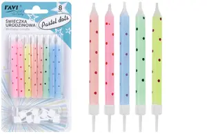 Pastel dots birthday candles, 8 pcs., 9 x 17 x 1, 62075, RAVI Decor