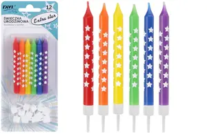 Extra Star birthday candles, 12 pcs., 7.5 x 18 x 1.5, 62076, RAVI Decor
