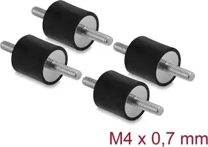 Delock Vibration Damper M4 x 0.7 mm, Diameter 15 mm, Height 15 mm, 2x External Thread, 4 Pieces, Black
