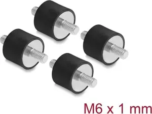 Delock Vibration Damper M6 x 1 mm, 20 x 15 mm, 2 x External Thread, 4 Pieces, Black