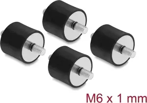 Delock Vibration Damper M6 x 1 mm, Diameter 25 mm, Height 20 mm, 2 x External Thread, 4 Pieces, Black