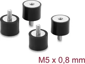 Delock Vibration Damper M5 x 0.8 mm, Diameter 20 mm, Height 15 mm, Male/Female Thread, 4 Pieces, Black