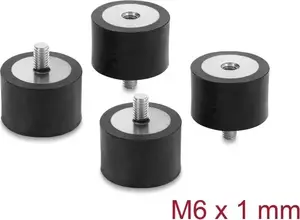 Delock Vibration Damper M6 x 1 mm, 30 x 20 mm, Male and Female Thread, 4 Pieces, Black