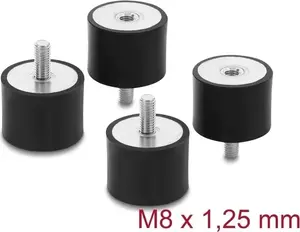 Delock vibrācijas slāpētājs M8 x 1,25 mm, diametrs 40 mm, augstums 30 mm, ar iekšējo un ārējo vītni, 4 gabali, melns
