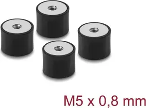 Delock Vibration Damper M5 x 0.8 mm, 20 x 15 mm, 2 x Internal Thread, 4 Pieces, Black