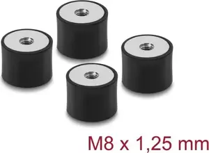 Delock 60827 Vibration Damper M8 x 1.25 mm, Diameter 30 mm, Height 20 mm, 2x Internal Thread, Black, 4 Pieces