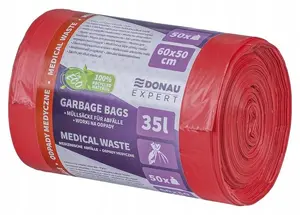 Dotts Donau Expert Medical Waste Bags, LDPE, 35L, 50 Pieces, Red