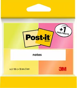 Post-It 3M 6812-P Self-Adhesive Note Paper, 38x51 mm, 4-Pack, Assorted Colors