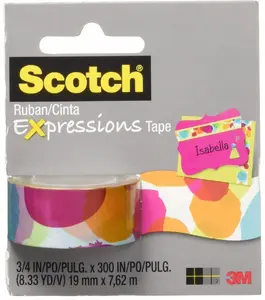 Staples Scotch Expressions Decorative Adhesive Tape C214-P8, 19mm x 7.6m, Watercolor Pattern