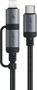 Acefast C20-01 USB-C to USB-C and Lightning Cable, 3A, 480Mb/s, 1.2m, Black