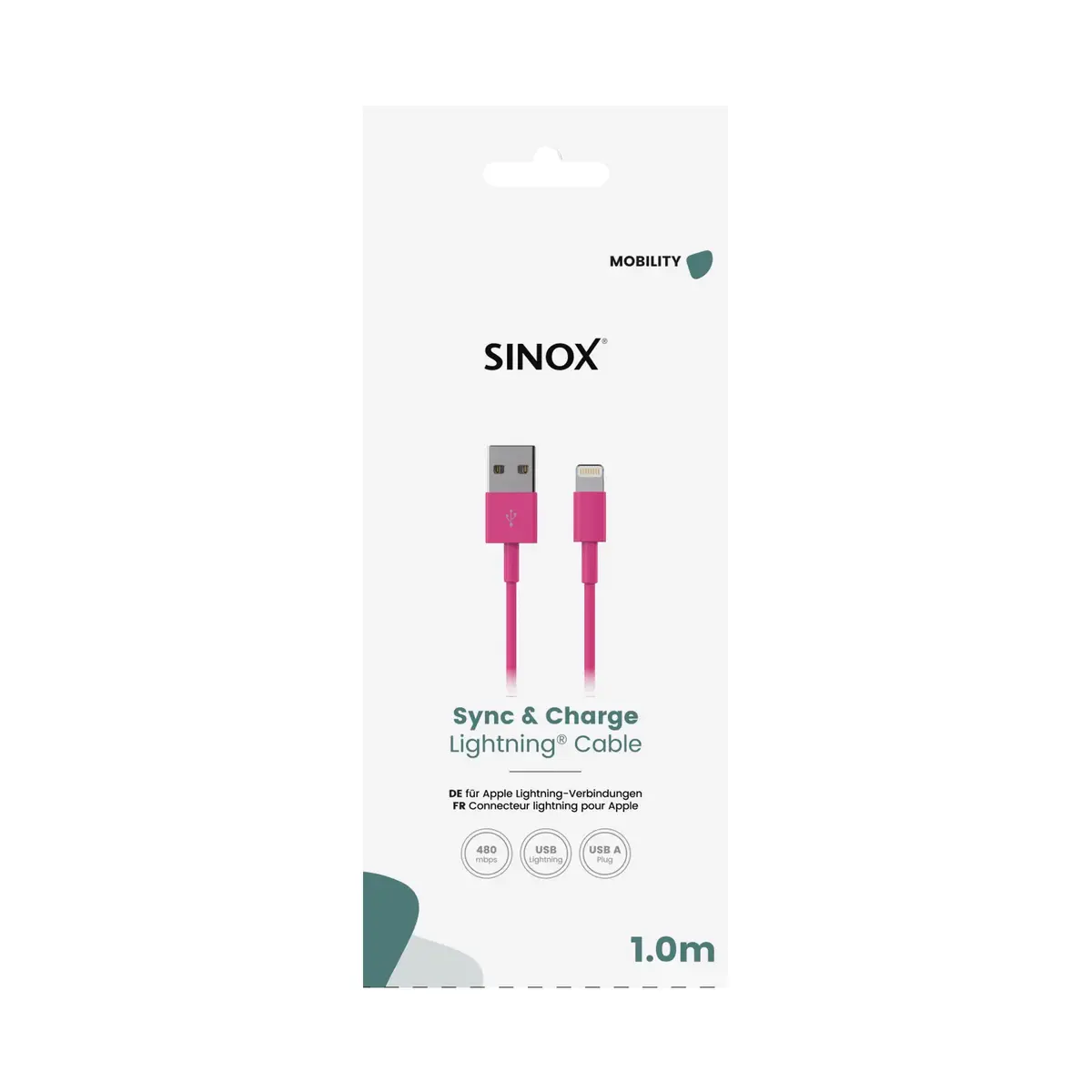 Sinox Lightning uz USB-A kabelis 1 m rozā Photo 2
