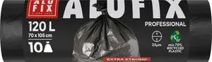 Alufix Professional Waste Bags, 120L, LDPE, 25 μm, Black, 10 Pieces