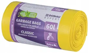 Мешки для мусора Aglo3 DONAU EXPERT, 60л, LDPE, желтые, 50 штук