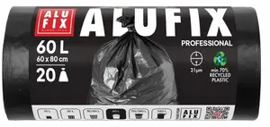 Alufix Professional Waste Bags, LDPE, 60l, 21 μm, 20 pieces, Black