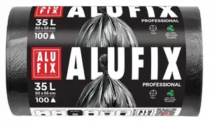 Alufix Professional HDPE Garbage Bags, 35L, 50x55cm, 7 μm, Black, 100 Pieces