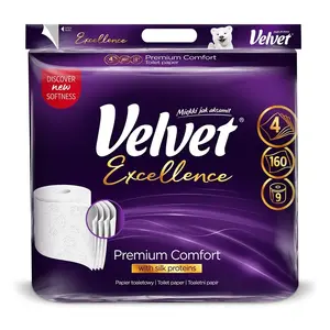Velvet Excellence Premium Comfort Toilet Paper, 4-Ply, 160 Sheets, 9 Rolls