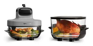 Dreame Tasti Single Hot Air Fryer with 1500 W Power Touch Control and Temperature Range of 60 to 200 °C in Black Transparent and White