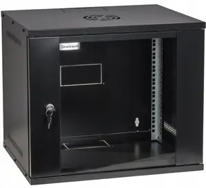NETRACK ECO-Line 19 collu sienas RACK skapis, 9U, 400mm dziļums, stikla durvis, melns