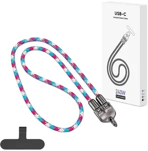 Vega USB-C to USB-C Cable 240W with Lanyard, Rainbow Pink/Blue