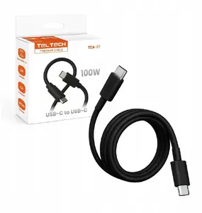 Кабель USB-C на USB-C Teltech TCA-07, 100 Вт Power Delivery, 5А, 1 м, черный