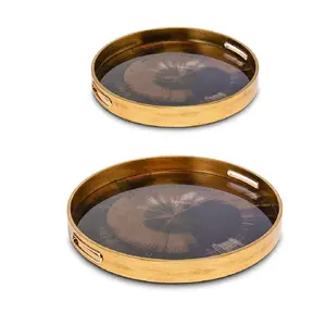 RITUALI DOMESTICI GALATEO Set of 2 Round Trays Iris Design