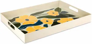 RITUALI DOMESTICI FLORIGRAFIA Serving Tray, Cream, Size L