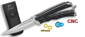 K25 02263 Balisong tauriņnazis ar CNC asmeni un lodīšu gultņu sistēmu