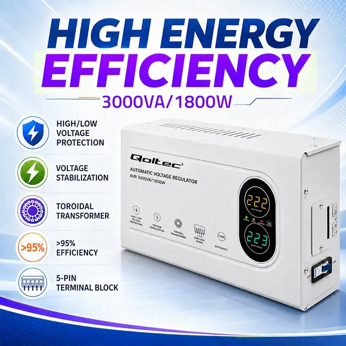 Qoltec AVR 3000VA 1800W Automatic Voltage Regulator Photo 3