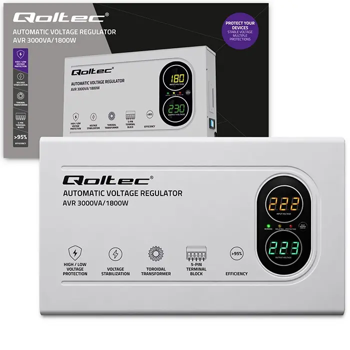 Qoltec AVR 3000VA 1800W Automatic Voltage Regulator Photo 9